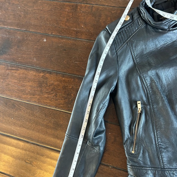 Zara Black Leather Jacket moto gold hardware zipper - Picture 13 of 13